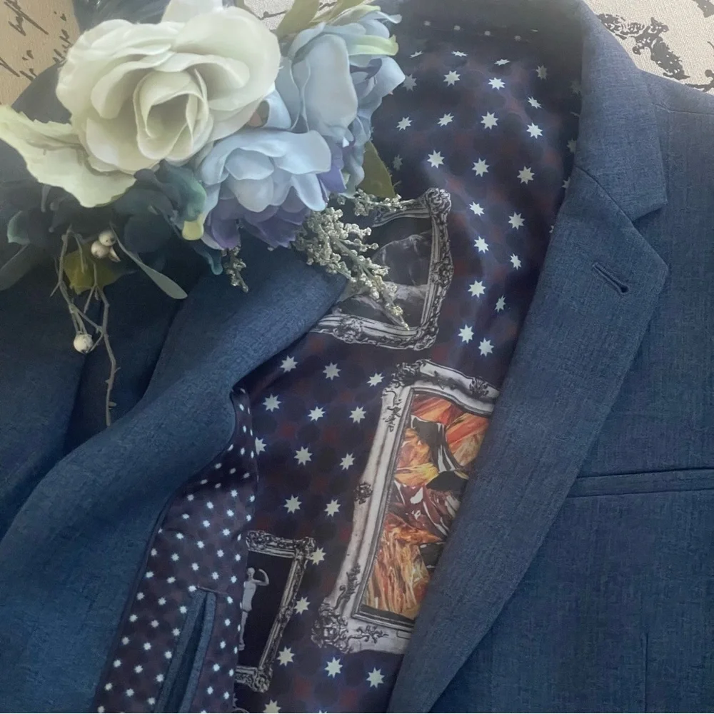 ASOS Suit Jacket & Vest Double Breasted in Blue Melange / Size 36 38 - Picture 10 of 13